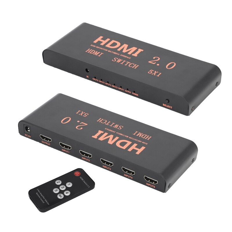 5 in 1 Out 2.0 Switcher 4K60HZ HD Switcher Support Blu-Ray Input/3D Output/HDCP2.2/HDR Dynamic