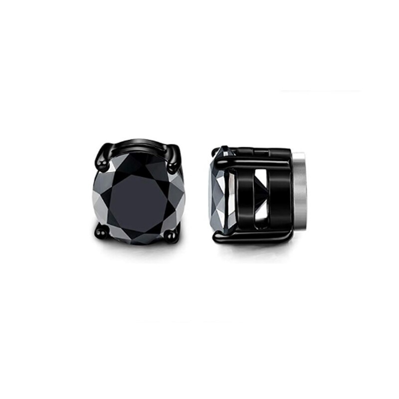 6 paires de boucles d&#39;oreilles magnétiques pour hommes et femmes, ensemble de boucles d&#39;oreilles rondes en acier noir, aimant CZ sans perçage: 2-Black-1pairs