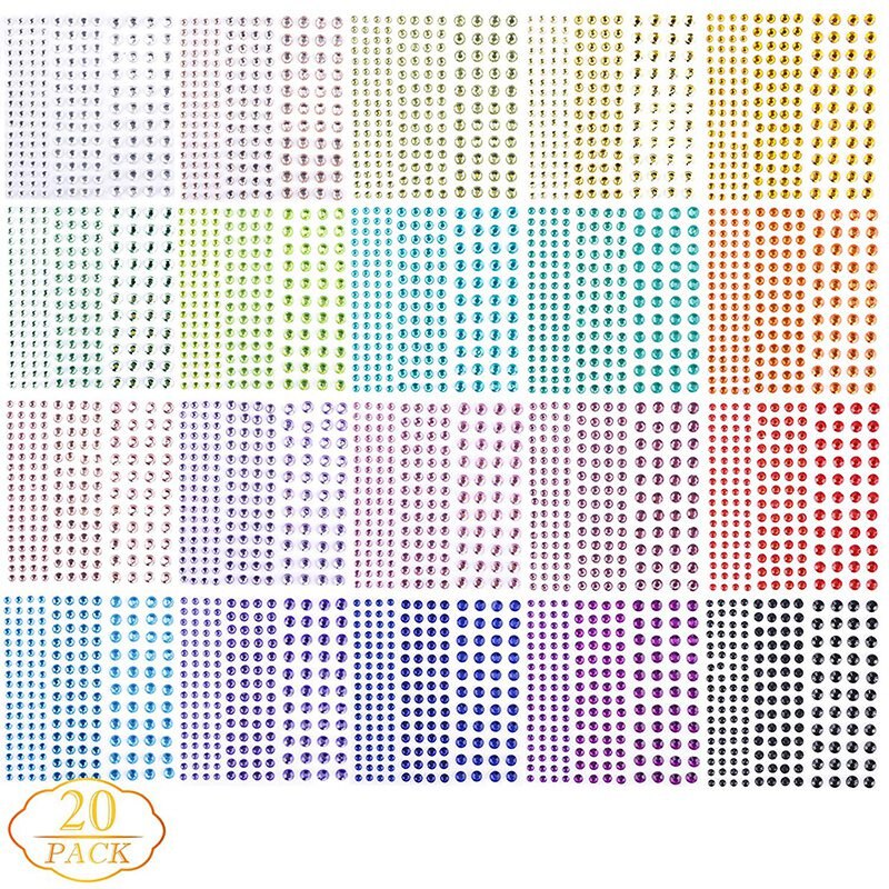3440 Stuks Zelfklevende Kleurrijke Strass Stickers Diverse 20 Kleuren & 3 Maten Perfect Voor Diy Gezicht Kunst Decoratie Festival