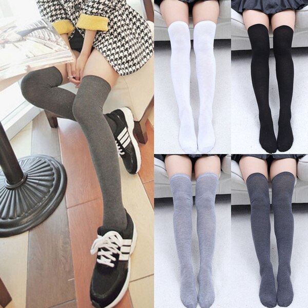 Chaussettes Sexy en coton au dessus du genou, 1 paire, bas haut de cuisse, mince, coloré, noir, gris, blanc, , Long, directe