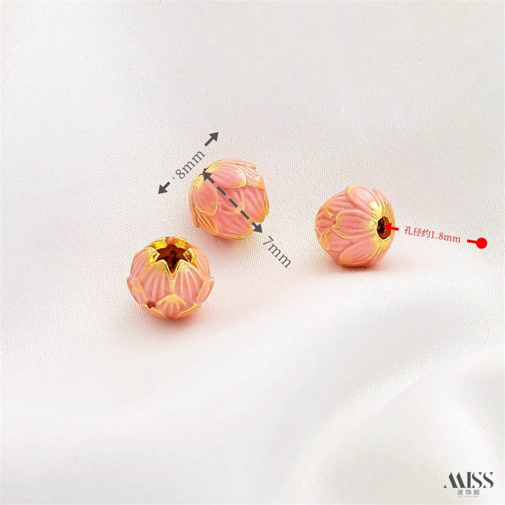 Strong Color Retention Rouge Pink Jingtai Blue Lotus Blessing Peach Blossom Bead Diy Bracelet Necklace String Jewelry Accessorie: Gold-color