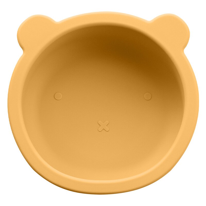 Suction Cup Baby Dishes BPA Free Silicone Baby Feeding Bowl Kids Tableware Non-Slip Infant Food Plate Kids Training Spoon Fork: Bowl-Yellow