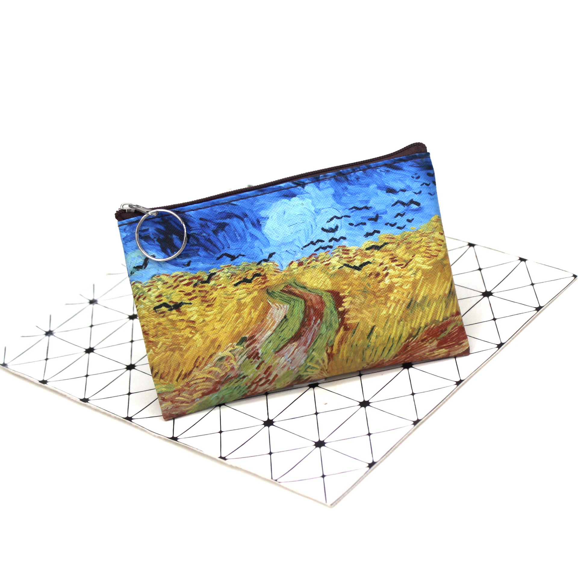 Vintage Olieverfschilderij Canvas Cosmetische Tas Van Gogh Art Zonnebloem Ster Maan Nacht Make-Up Tas Reismunt Portemonnee Portemonnee: YELLOW