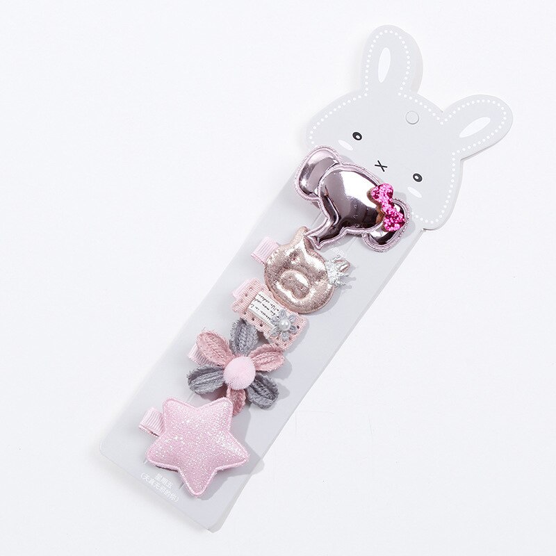 Children 5Pcs/Set Hair Pin Newborn Baby Girl Princess Crown Kids Clips Set Bows Rabbit Ears Hair Accessories For Toddlers Girls