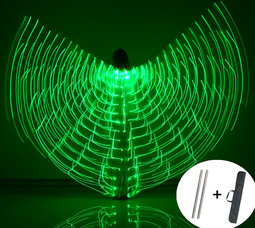 Alas LED para danza del vientre, alas de Isis para Halloween, accesorios, lámpara LED brillante, alas, accesorios para disfraces de danza del vientre, palos para adultos y niños: L / Verde
