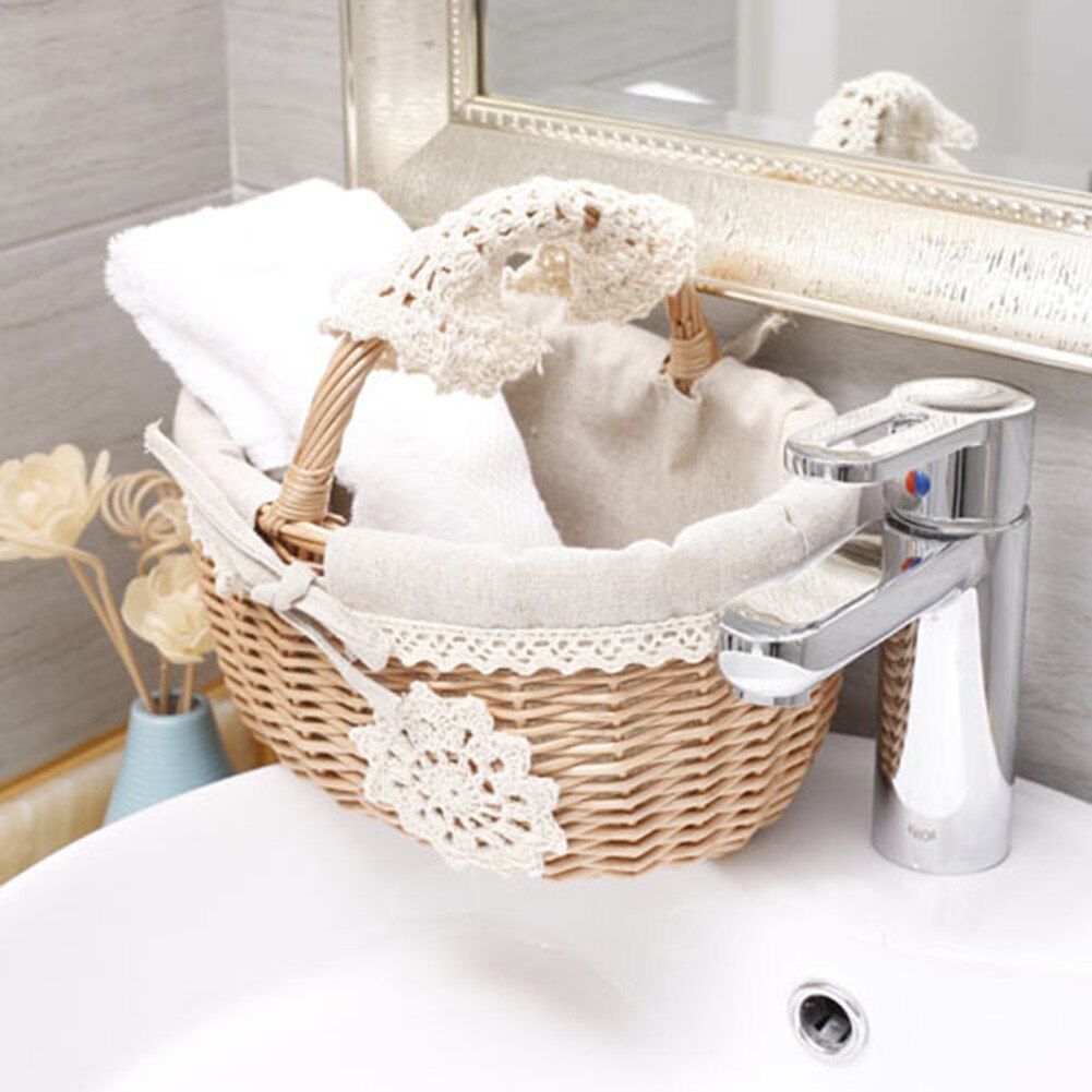 Handgemachte Weide Rattan Korb Mit Tuch Futter Kasten Camping Picknick Korb Obst Lagerung fallen Heimat Dekor Blume Korb