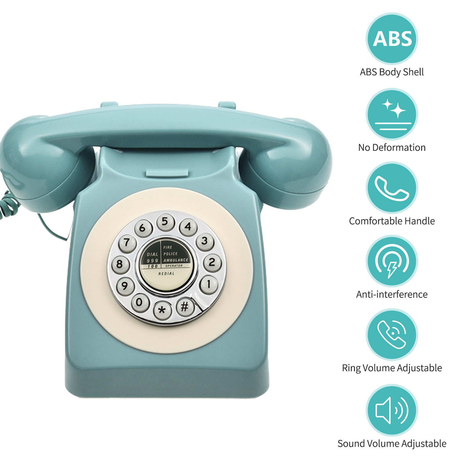 Desktop Corded Phone 80s Vintage Retro Style Telephone Desk Landline Phone Support Ring Volume Control for Home Office Business