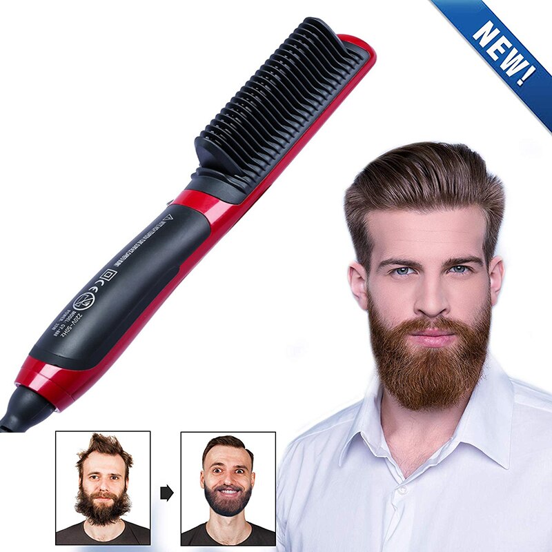 Men Beard Straightener Comb Hair Straightener Brush Electric Comb Straighten Hair Iron Comb Hair Styling: red no box / AU