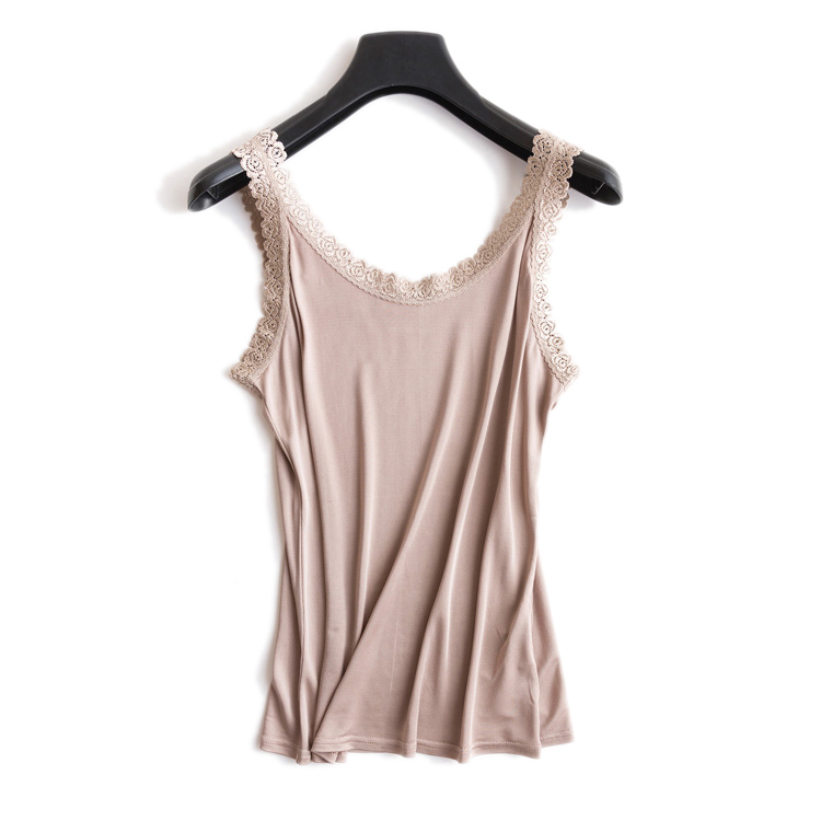 Women silk camis 50% Natural silk and lace camisoles Bottoming shirt Black White Pink TOP: L / Khaki