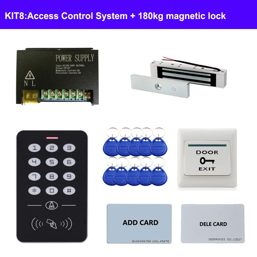 Various Door Access Control System Kit ID keypad access control + Power Supply +exit button+ Electric Door Locks for office: KIT8