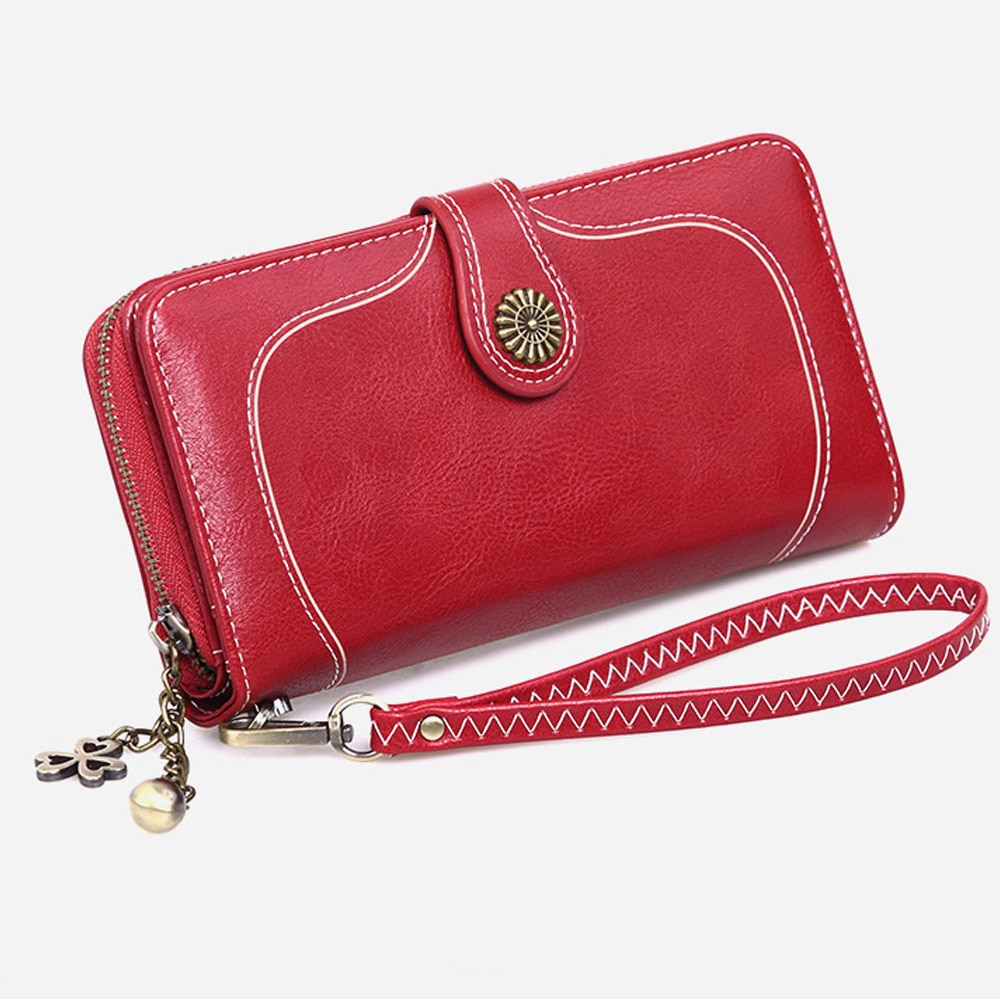 Vintage kvinder damer læder lang tegnebog lynlås pung kvindelig kortholder taske kobling tegnebøger håndtaske