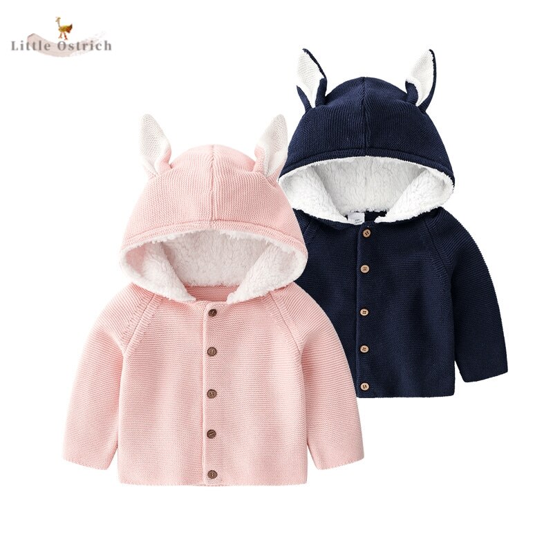 Pasgeboren Baby Jongen Meisje Katoen Hoodie Baby Waggel Kind Fleece Gebreide Jas Cartoon Warme Dikke Winter Uitloper Baby Kleding 3M-2Y