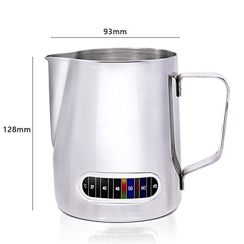 Milk Frothing Pitcher, Stainless Steel Creamer Frothing Jug 20oz with Thermometer Sticker, for Espresso Machines, Latte Art