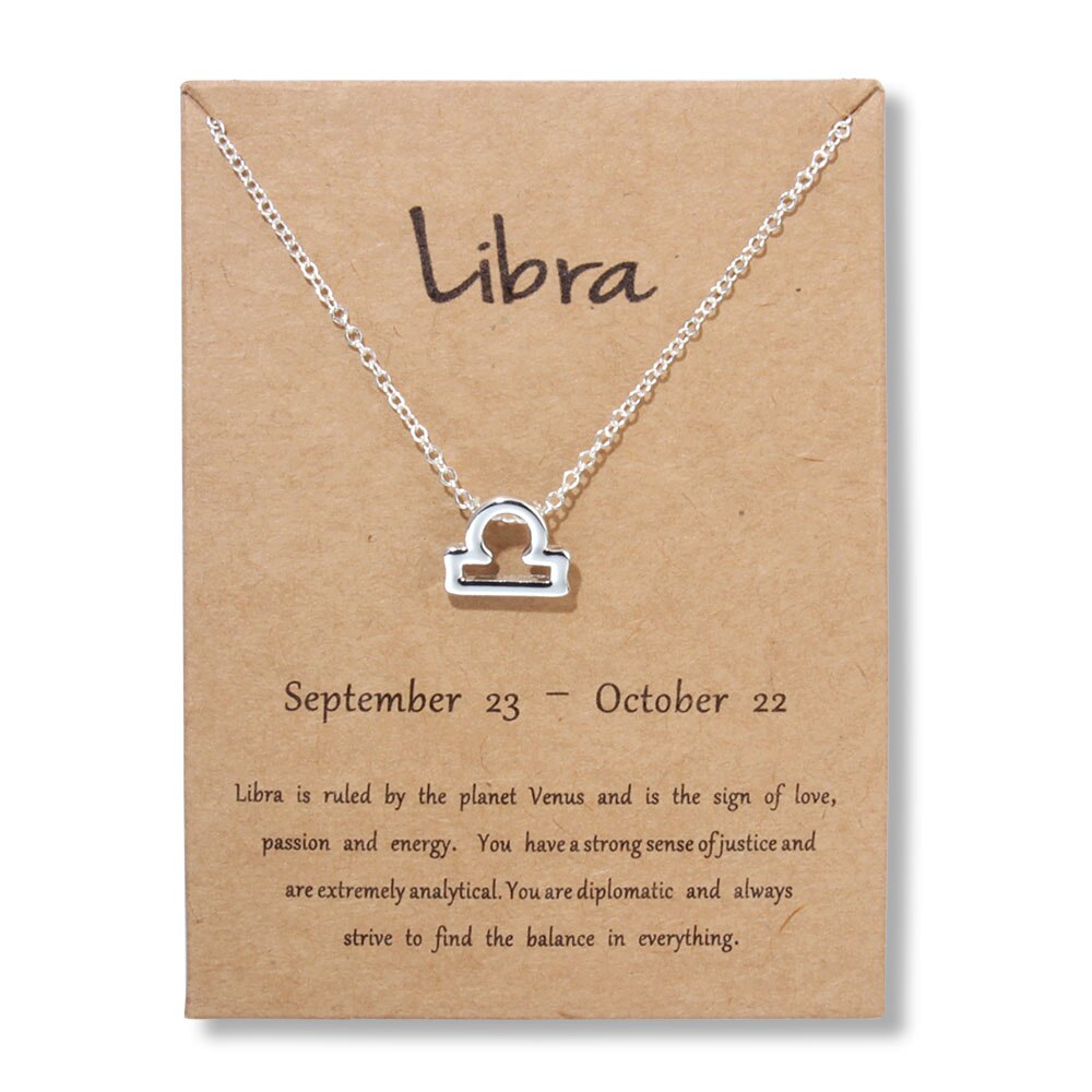 12signos do zodíaco joias de ouro, 12 constelações pingente colar para mulheres presentes de aniversário: Silver Libra