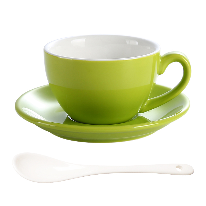 Simple Colorful Ceramic Office Home Coffee Cup And Saucer Set With Spoon Hotel Cafe Western Tea Restaurant Coffee Mugs: green