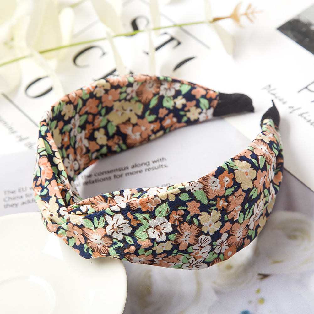 Kwiatowy nadruk wiązane opaski na głowę Bezel Turban elastyczna kokarda krzyżowa opaski do włosów dla kobiet obręcze do włosów opaski dziewczęce akcesoria do włosów biżuteria: Pomarańczowy