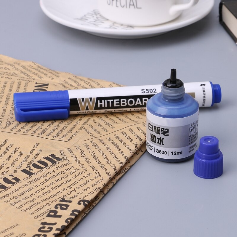 12ml Refill Inkt Voor Bijvullen Inkt Whiteboard Marker Pen Zwart Rood Blauw 3 Kleuren