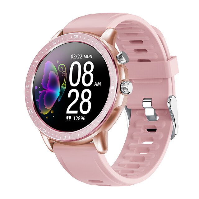 Smart Watch Women Full Touch Waterproof Multi-sports mode Pedometer Heart Rate Smartwatch Fitness Bracelet for Lady: Silicon Pink Gold