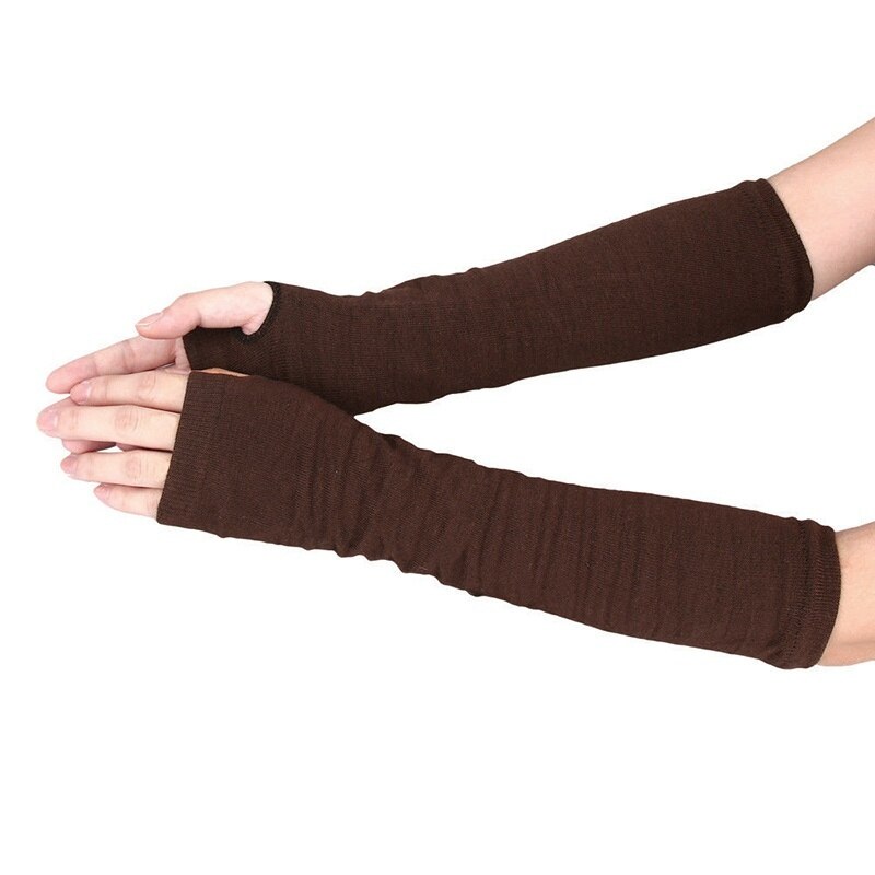 Dame elastisk blød strikket håndledsarmvarmer langærmet fingerløse handsker stribet bmf 88: Kaffe