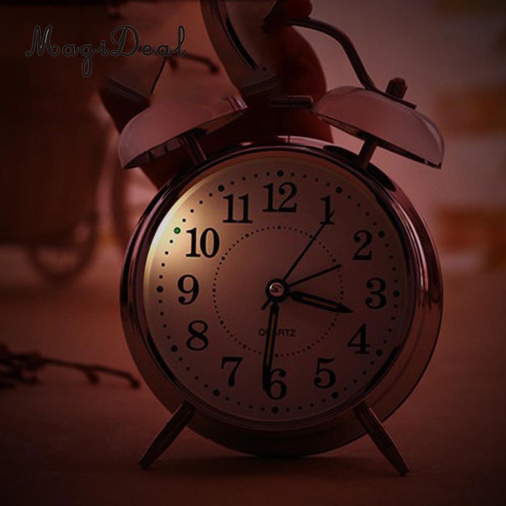 4'' Vintage Silent Alarm Clock Loud Twin Bell Mute Alarm Clock Quartz Analog Retro Bedside and Desk Clock with Nightlight