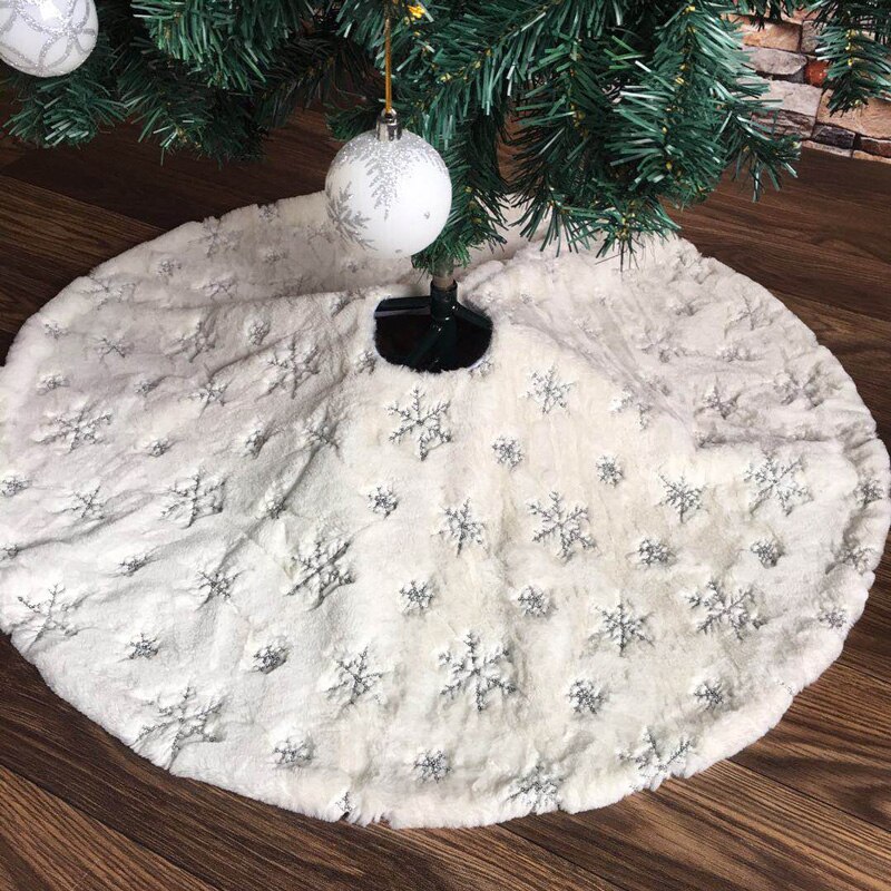78/90/122cm sne plys juletræ nederdele klud bund gulvmåtte dække xmas fest dekoration broderet snefnug hjem fest