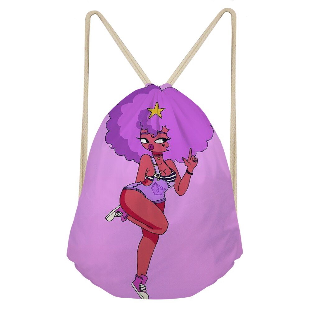 Sac à dos de voyage pliable pour femme africaine noire avec cordon de serrage, motif dessin animé rose, style afro, idéal pour ranger des objets de valeur: Cdzhl 887 z 3