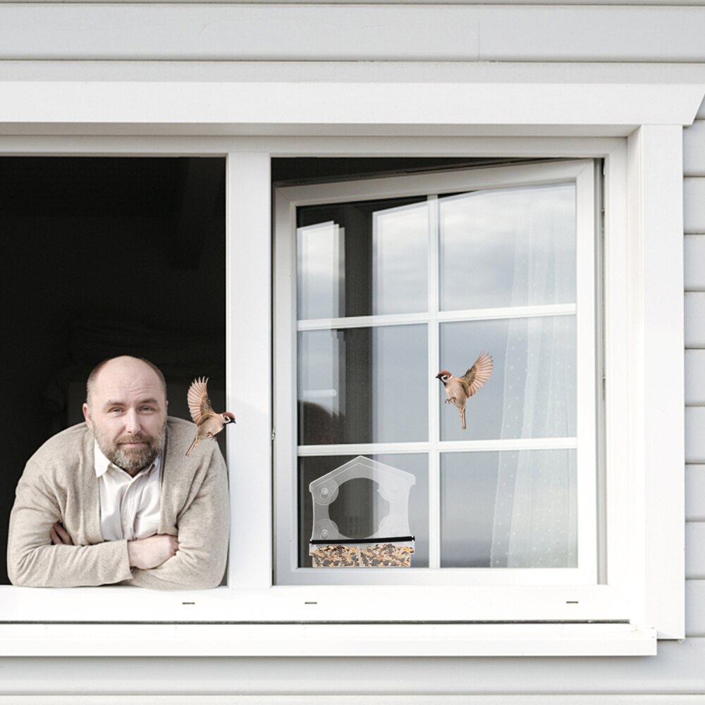 Acrylic Bird Feeder Wall-mounted Transparent Window Bird Feeder for Balcony