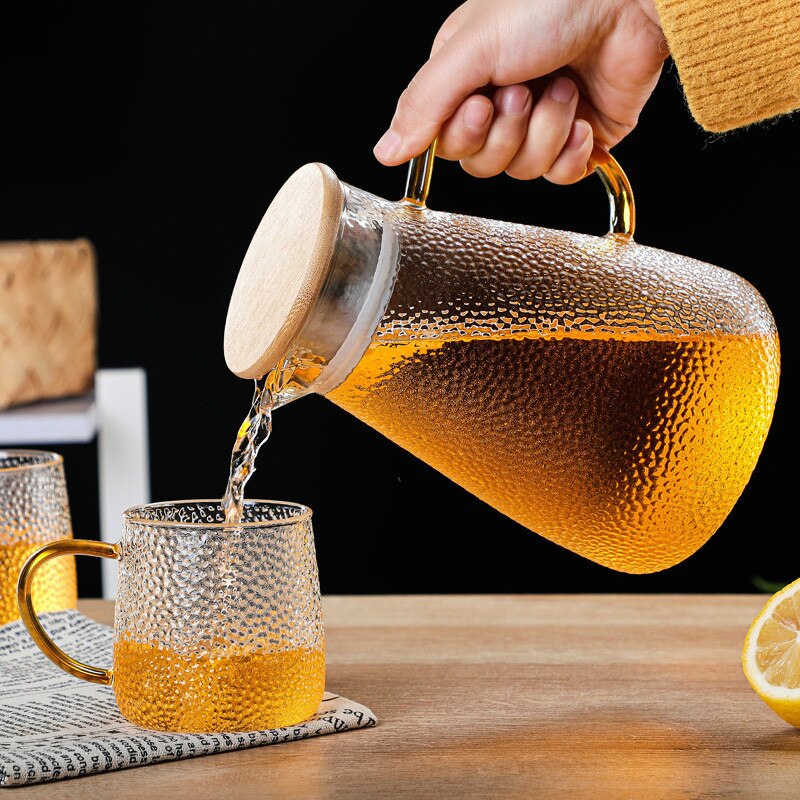 Transparent vattenkanna glas vattenkanna 1000ml/1500ml värmebeständig vattenkanna och glasuppsättning rund vattenkokare som kokar för te hem