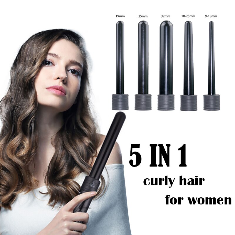 5 in 1 keramiskt hår locktång hårkylare 9-32mm locktång roller tång kon waver hår curl stylingverktyg