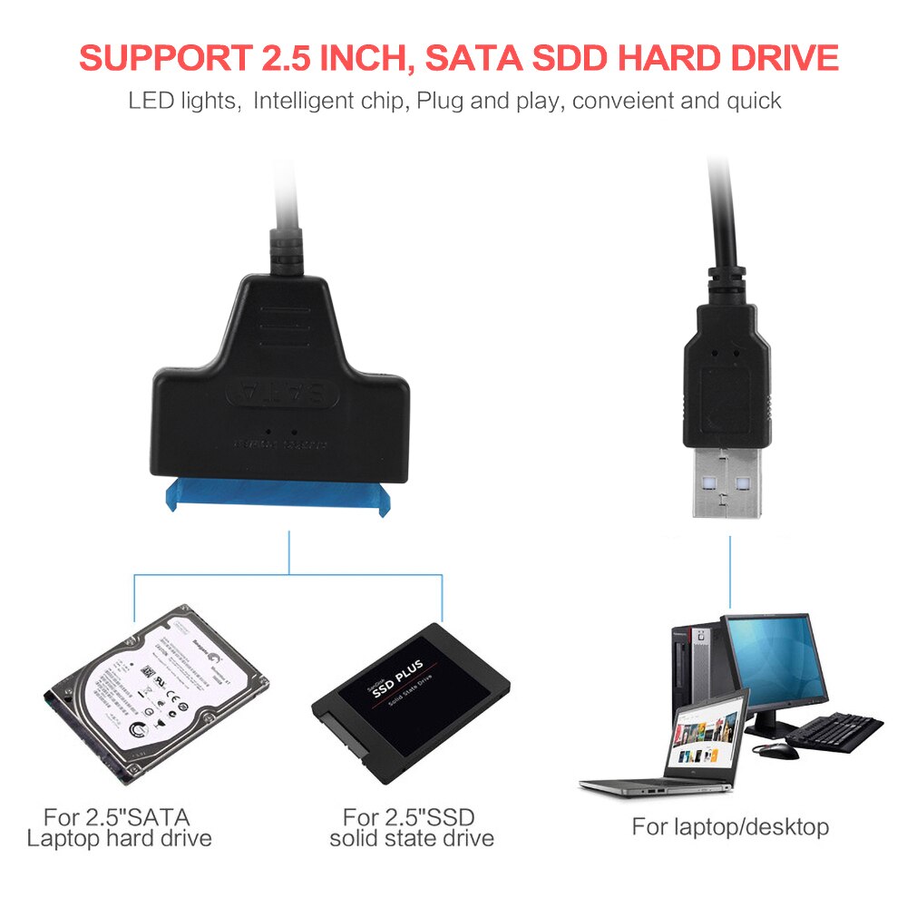 kebidu High Speed USB 3.0 2.0 to Sata Cable 22 Pin 2 5" 3.5" 2.5 inch HDD Hard Disk Driver DVD CD Rom Adapter Converter