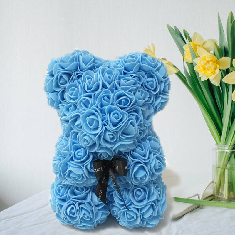 Diy 25 cm bamse rose bjørn med kasse kunstig pe blomst bjørn rose valentinsdag for kæreste kvinder kone mors dag