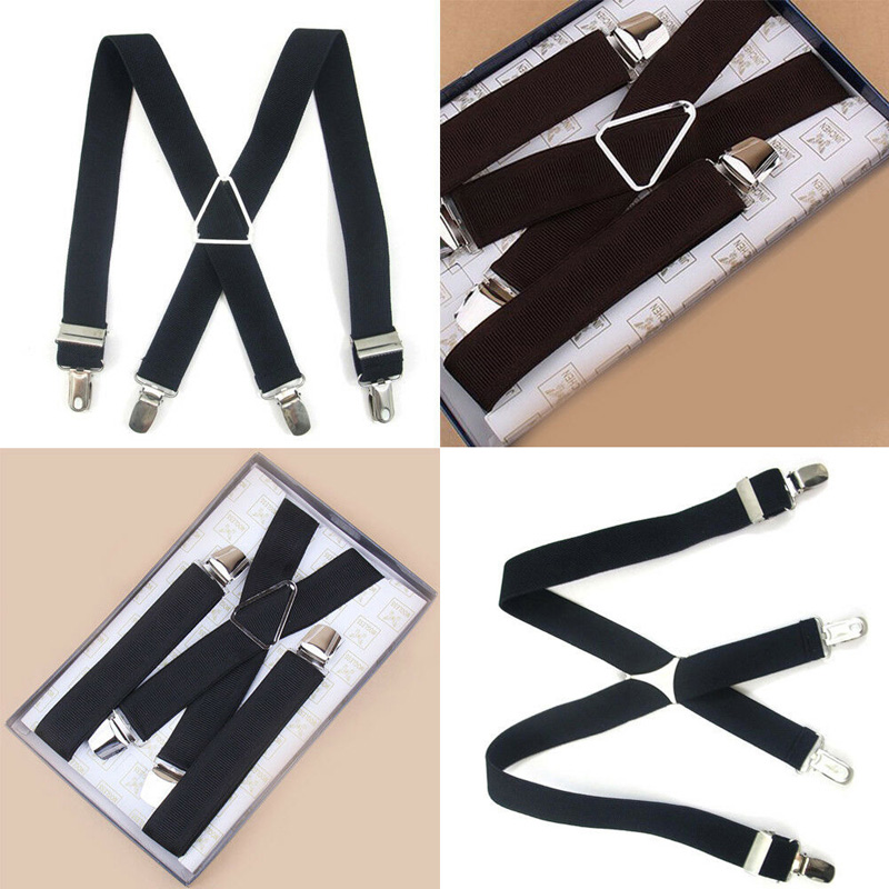 4 Clips Schwarz Farbige herren Hosenträger Für Männer 2,5 cm frauen Hosen Mit Einstellbare Hosenträger Grau