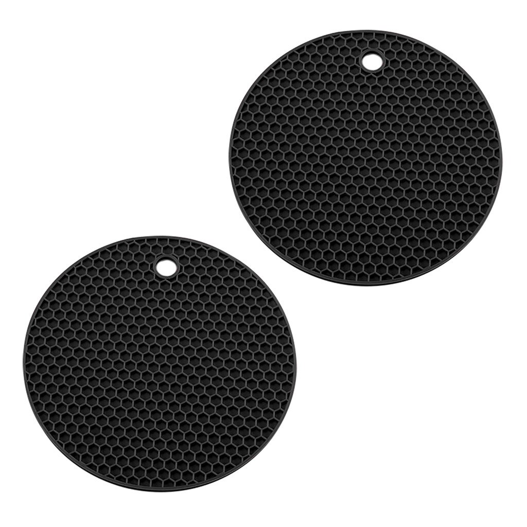 2 Pc Siliconen Pot Pad Keuken Warmtegeïsoleerde Antislip Cirkel Matten Isolatie Placemats #25: Black