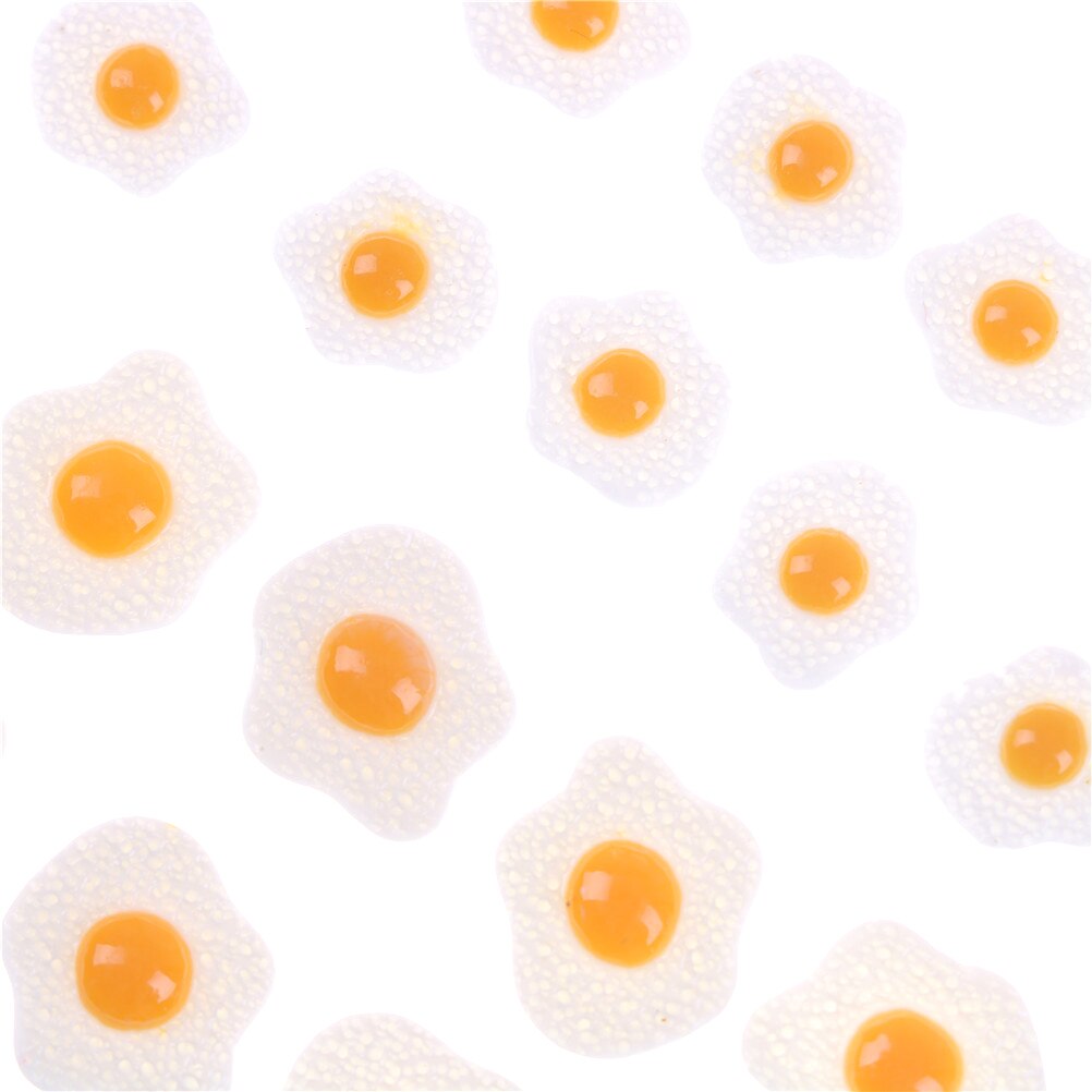 10 Pz/lotto 1:12 Bianco Uovo S L in Resina Fai da Te Uovo Fritto Flatback Cabochon Cibo Fai da Te Scrapbooking Casa Delle Bambole in Miniatura