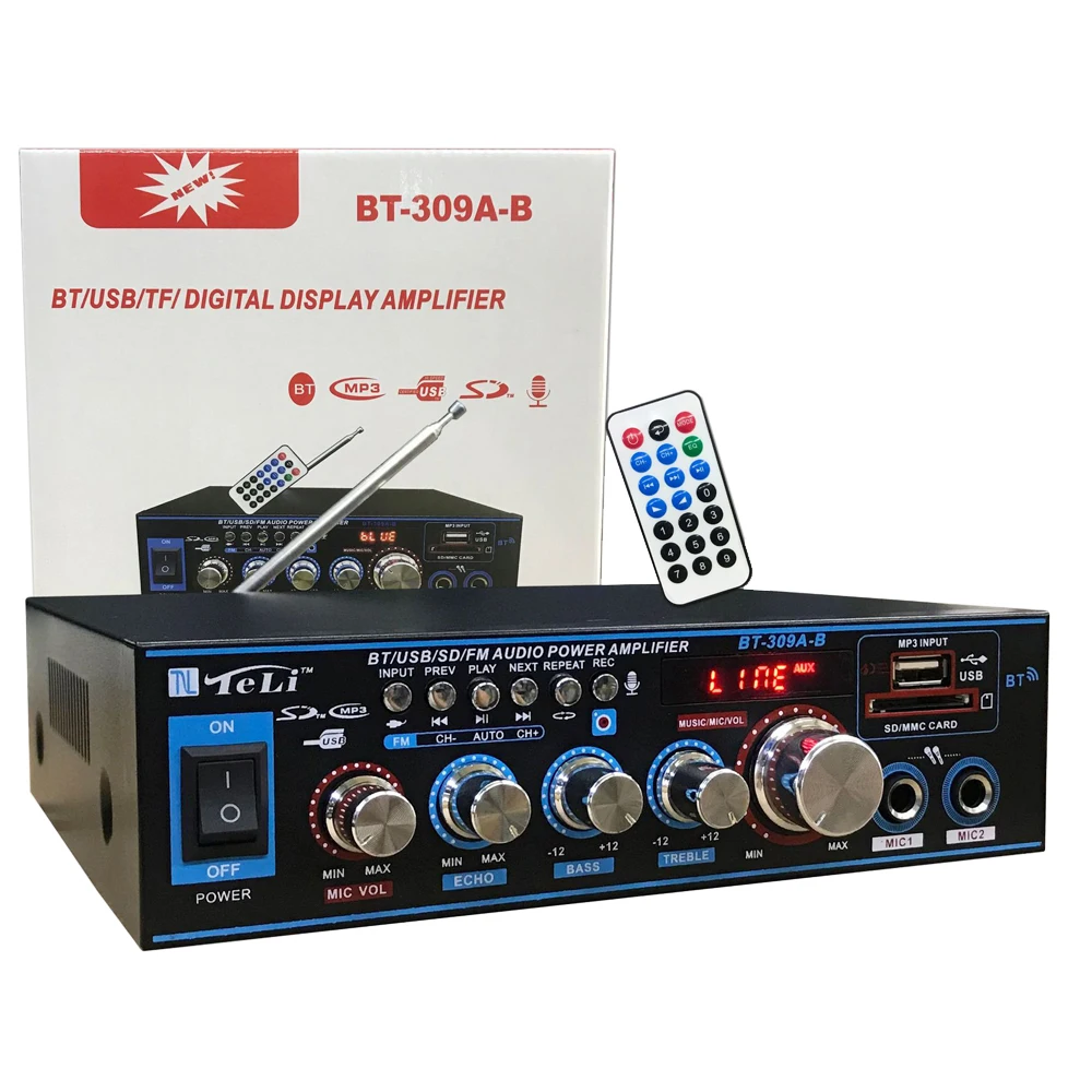 Home Audio Amplifier 100W Bluetooth 5.0 Class D Power Speaker Amp 2 Channel Support Bluetooth MIC RCA Recording FM Amplifiers