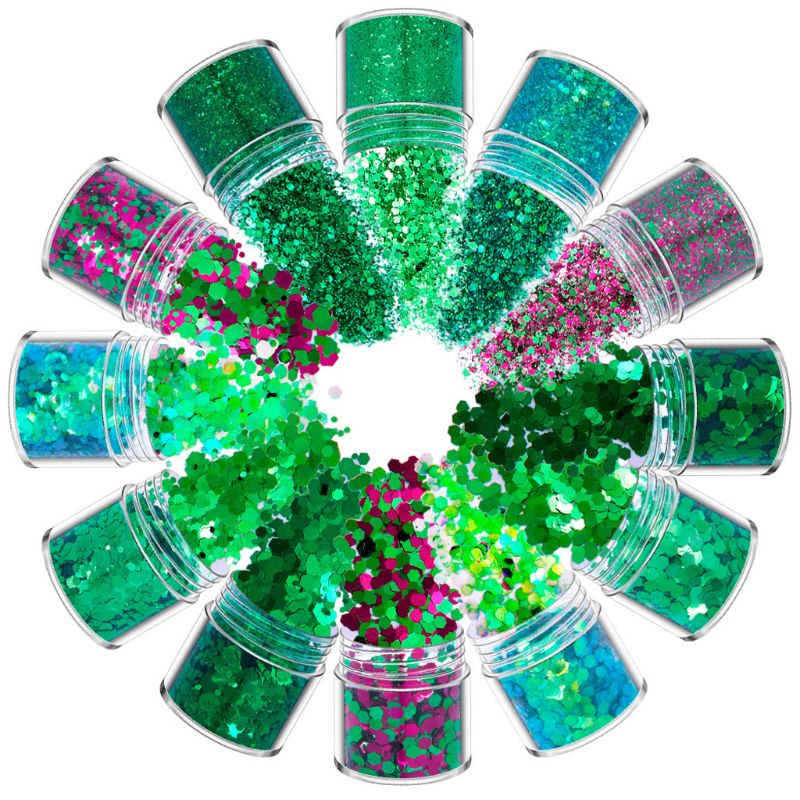 12 couleurs mélangées maquillage holographique grosses paillettes visage corps yeux cheveux ongles résine époxy Festival gros hexagones paillettes: E