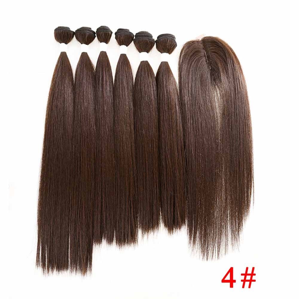 Soku Rood Haar Bundels Met Sluiting 14-18Inch Synthetisch Haar Bundels Met Vetersluiting Yaki Steil Haar Weave extensions: #4