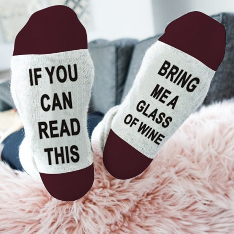 1Pair Funny Socks Autumn Spring Fall Letters Short Ankle Cotton Socks IF YOU CAN READ THIS BRING ME A GLASS OF WINE/BEER