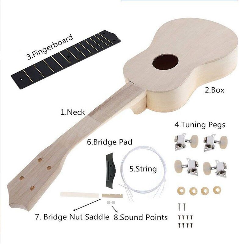 21/23 Inch Ukulele DIY Kit Hawaii Guitar Ukelele Handwork Support Painting Kids Children Toy Assembly for Beginner Amateur