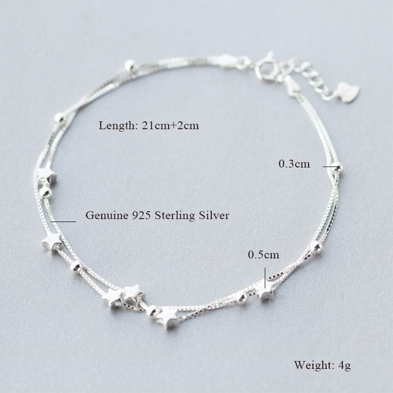 Sexy Barefoot Sieraden Sterren Kralen Dubbele Laag Enkelband Voor Vrouwen Meisje 925 Sterling Zilveren Voet Armband