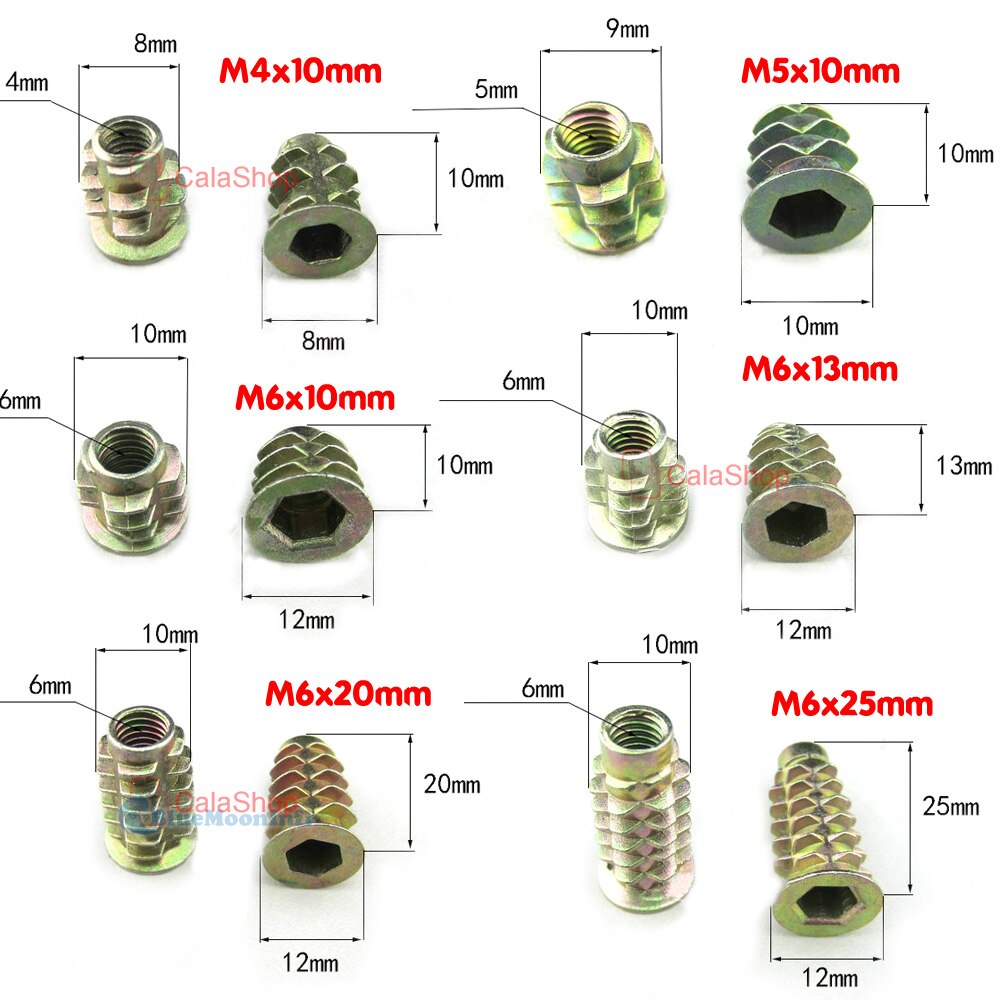 20 Pcs / Lot Mounting Kit Removable Wheel Chock Wood Floor Threaded Flange Nut with screw DIY