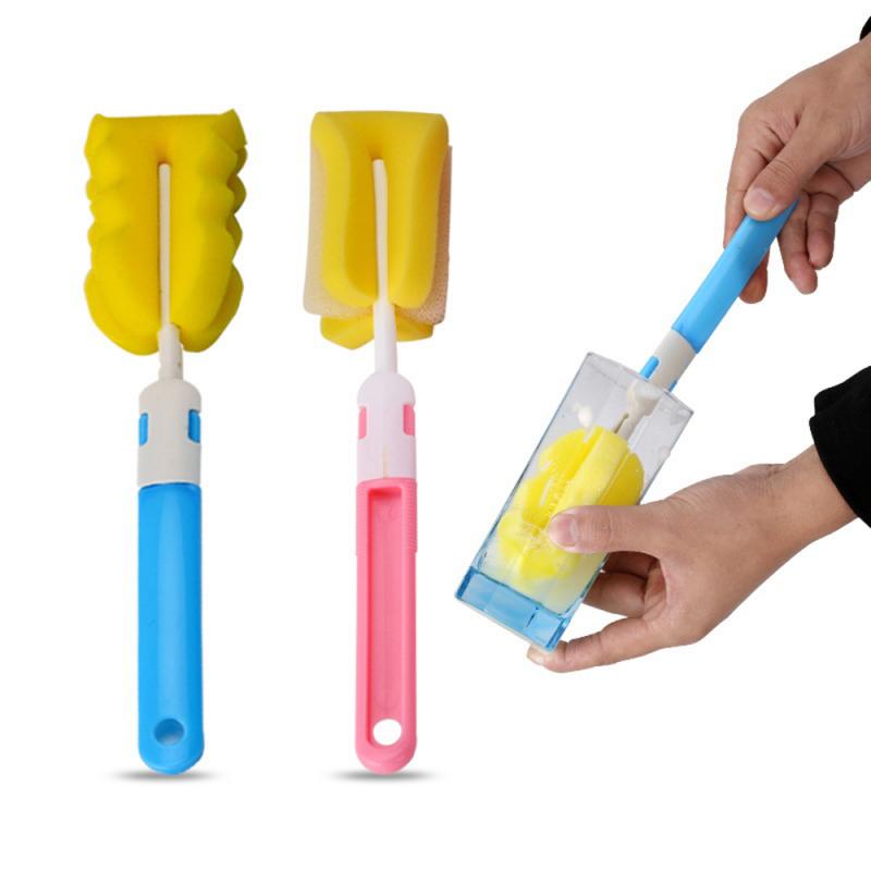 7Pc Food Grade Multifunctional Cleaning Bottle Brush Set Baby Bottle Washing Rotating Head Cleaning Sponge Cup Brush Set