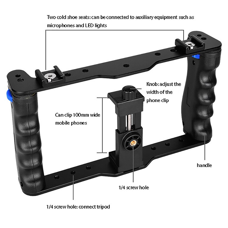 -Dual Handle Grips Smartphone Stabilizer Handheld Portable Metal Phone Camera Cage Stabilizer Rig
