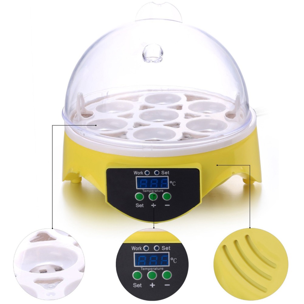 Mini 7 Egg Incubator Poultry Incubator Brooder Digital Temperature Hatchery Machine Hatcher for Chicken Duck Bird Pigeon