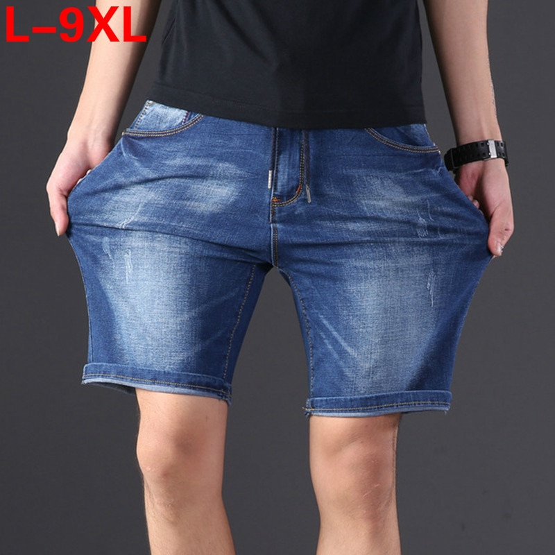 Plus größe 9XL 8XL 7XL 6XL extra große größe männer denim shorts übergroßen männer elastische taille knie länge sommer lose shorts männer