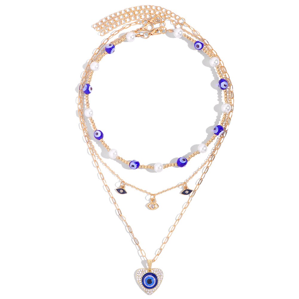 Voel Vintage Blue Evil Eyes Kralen Hanger Ketting Voor Vrouwen Turkse Turquoise Evil Eye Metalen Ketting Ketting Sieraden: 093101NB