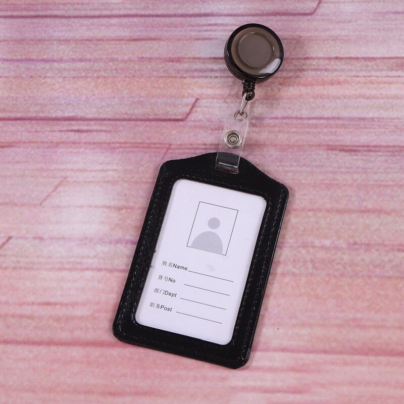 Work Card Student ID Card Holder Work Badge Card PU Card Case Card Holder with Retractable Badge Clip: Black