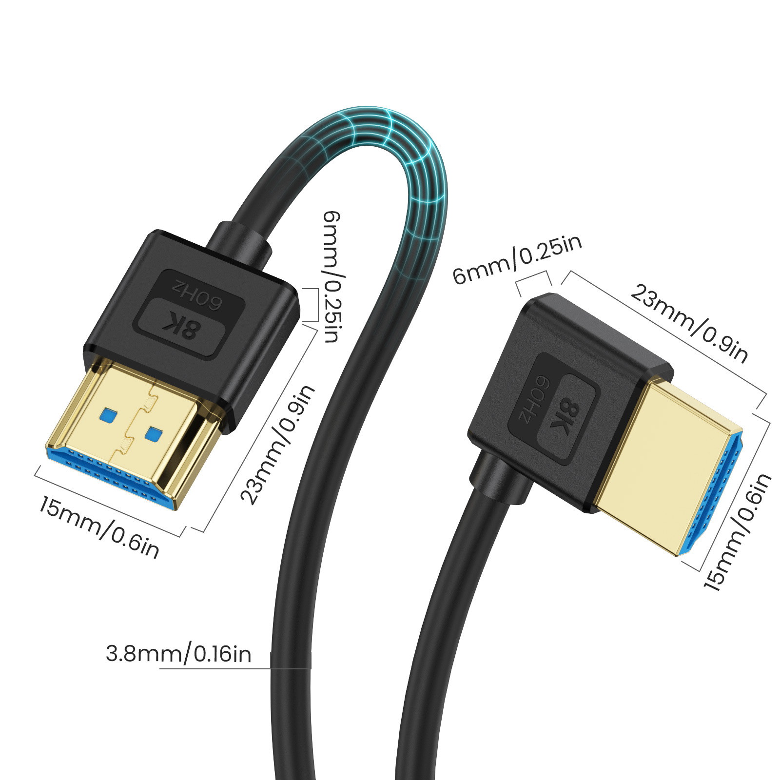 Silicone HDMI Compatible 2.1 Version Cable Elbow Flexible Thin Wire Supports 10K 96Hz Resolution 8K 60Hz Compatible 4K 240HZ: grey / <=0.5m