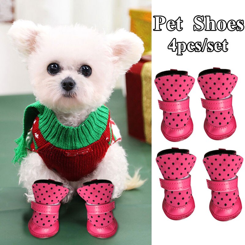 Winter Warm Hond Laarzen Waterdichte Elastische Dot Huisdier Kat Anti-Slip Schoenen Voor Kleine Honden Teddy Puppy zachte Bodem Booties