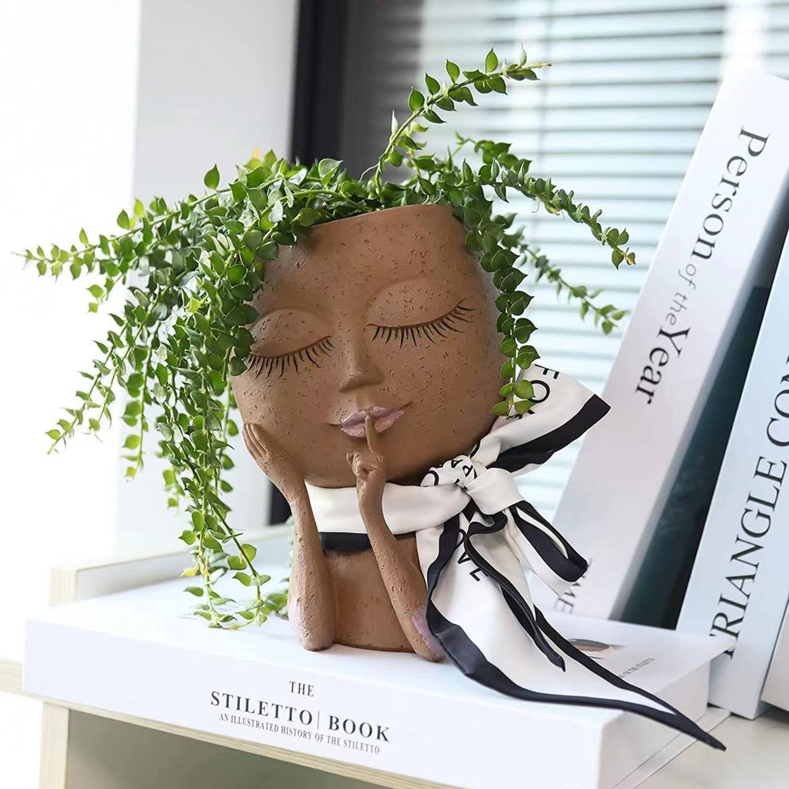 ESTATUILLA con cabeza para niña, maceta de resina para plantas suculentas, maceta para cultivo de plantas de jardín, adornos decorativos de Mesa para el hogar